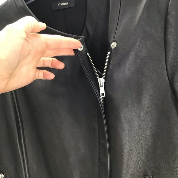 Theory Phelan Lambskin Ultra Soft Leather Moto Style Jacket Black Size Large - Picture 11 of 13